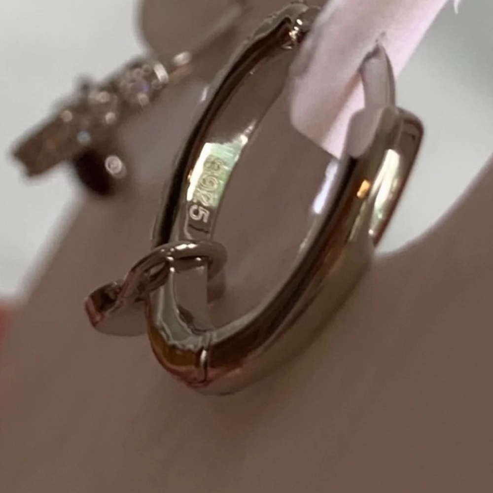 Silver Crystal Paved Heart Love Hoop Earrings - Picture 3 of 4